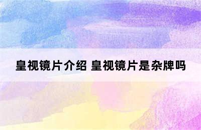 皇视镜片介绍 皇视镜片是杂牌吗